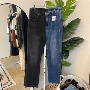 🖤🔥 VIJOVI Two-Tone Straight Leg Jeans | Half Black Half Blue Denim Sz L NWT